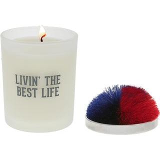 Best Life Red & Blue - 5.5 oz - 100% Soy Wax Candle with Pom Pom Lid Scent: Tranquility