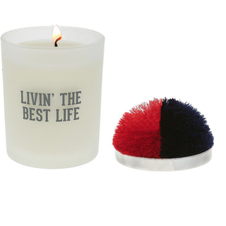 Best Life Red & Navy - 5.5 oz - 100% Soy Wax Candle with Pom Pom Lid Scent: Tranquility