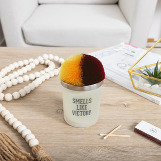 Victory Maroon & Yellow - 5.5 oz - 100% Soy Wax Candle with Pom Pom Lid Scent: Tranquility