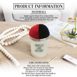 Victory - Red & Navy 5.5 oz - 100% Soy Wax Candle with Pom Pom Lid
Scent: Tranquility
