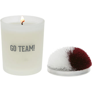 Go Team! Maroon & White - 5.5 oz - 100% Soy Wax Candle with Pom Pom Lid Scent: Tranquility