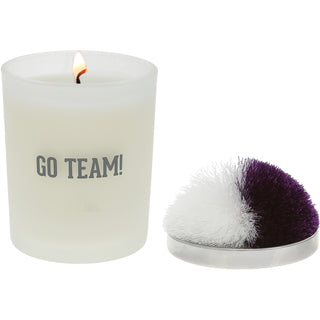 Go Team! Purple & White - 5.5 oz - 100% Soy Wax Candle with Pom Pom Lid Scent: Tranquility