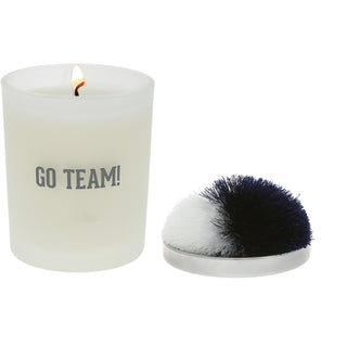 Go Team! Navy & White - 5.5 oz - 100% Soy Wax Candle with Pom Pom Lid Scent: Tranquility