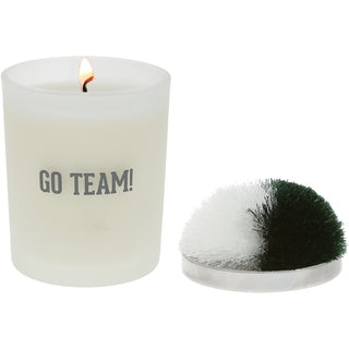 Go Team! Green & White - 5.5 oz - 100% Soy Wax Candle with Pom Pom Lid Scent: Tranquility