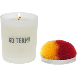 Go Team! Red & Yellow - 5.5 oz - 100% Soy Wax Candle with Pom Pom Lid Scent: Tranquility