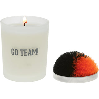 Go Team! Black & Orange - 5.5 oz - 100% Soy Wax Candle with Pom Pom Lid Scent: Tranquility