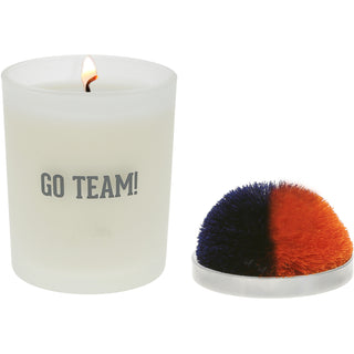 Go Team! Navy & Orange - 5.5 oz - 100% Soy Wax Candle with Pom Pom Lid Scent: Tranquility