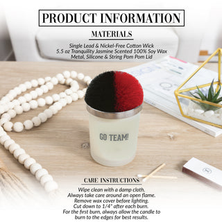 Go Team! - Red & Black 5.5 oz - 100% Soy Wax Candle with Pom Pom Lid
Scent: Tranquility