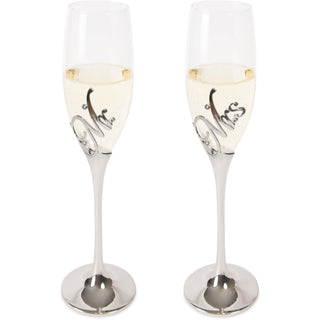 Mr. & Mrs. 8 oz Champagne Flute with Zinc Stem (Set of 2)