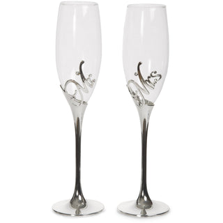 Mr. & Mrs. 8 oz Champagne Flute with Zinc Stem (Set of 2)