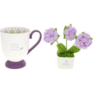 Sister 13 oz Cup with Crocheted Flowers