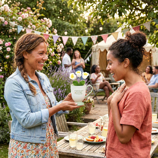 Friends & Flowers 13 oz Cup with Crocheted Flowers