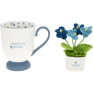 Grateful & Blessed 13 oz Cup with Crocheted Flowers