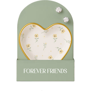 Forever Friends 2.5" Trinket Dish & 5mm Silver Plated Sterling Silver Cubic Zirconia Stud Earring Set
