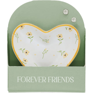 Forever Friends 2.5" Trinket Dish & 5mm Cubic Zirconia Stud Earring Set