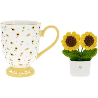 Hello Beautiful 13 oz Cup with Crocheted Flowers