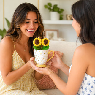 Hello Beautiful 13 oz Cup with Crocheted Flowers