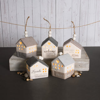 Welcome 4.25" LED Lit Hanging Porcelain House