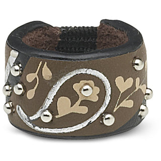 Brown & Silver Paisley Leather Ring