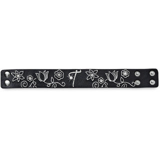 "T" Floral Stitched Bracelet 8.5" Leather & Gemstone