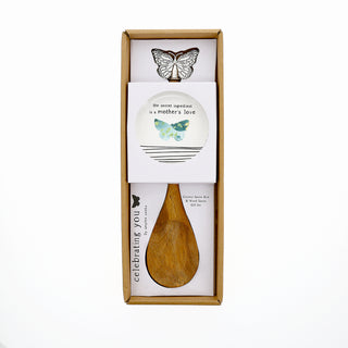 Mother 4" Spoon Rest with Decorative Bamboo Spoon