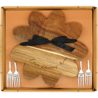 Floral Love 10" Acacia Cheese/Bread Board Set