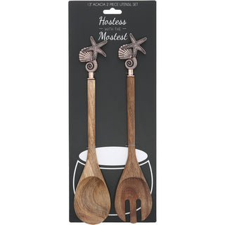 Seashells 13" Acacia 2 Piece Utensil Set