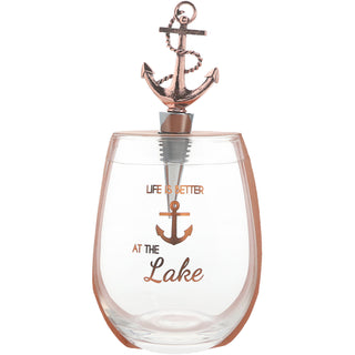 Better at the Lake Bottle Stopper and 20 oz Stemless Gift Set