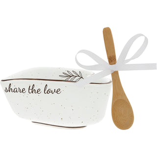 Share 4.5" Ceramic Heart Bowl with Bamboo Spoon