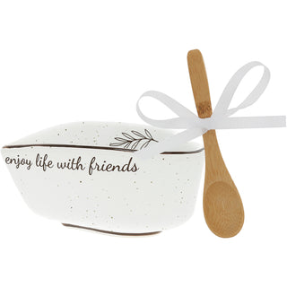 Enjoy 4.5" Ceramic Heart Bowl with Bamboo Spoon