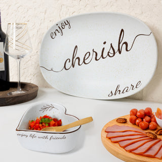 Enjoy 4.5" Ceramic Heart Bowl with Bamboo Spoon