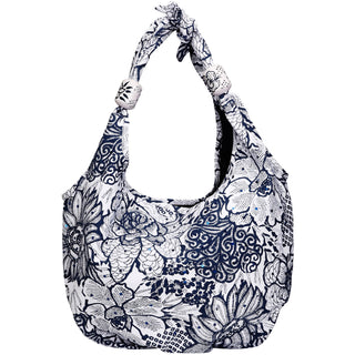 Serene Flower Cotton Bag 16" x 23" Navy Bag