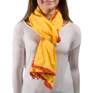 Pom Pom Cotton Scarf 20" x 71" Yellow Scarf