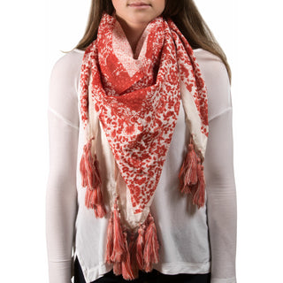 Vanessa Floral Cotton Scarf 40"x40" Coral Scarf