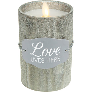 Love 4.75" Pewter Glitter Realistic Flame Candle