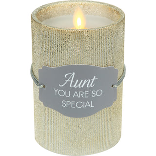 Aunt 4.75" Gold Glitter Realistic Flame Candle