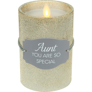 Aunt 4.75" Gold Glitter Realistic Flame Candle