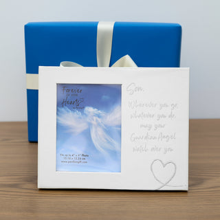 Son Guardian Angel Visor Memorial Photo Frame (Holds 4" x 6" Photo)