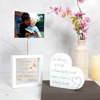 Heaven In Our Home 5" Framed Glass Plaque with Photo Clip