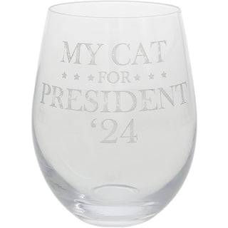 Cat for President 18oz Stemless Wine Glass