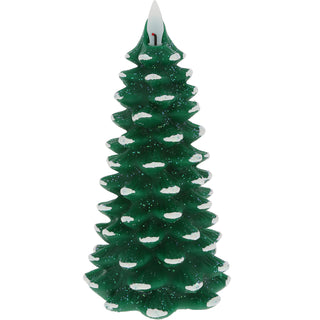 Green Frosted Pine Tree 7.25" Realistic Flame LED Lit Candle