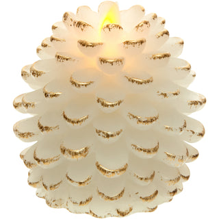 White Pine Cone 4.25" Realistic Flame LED Lit Candle