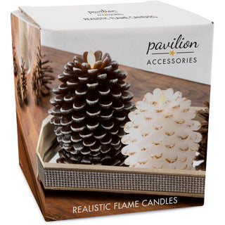 White Pine Cone 4.25" Realistic Flame LED Lit Candle